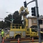 Left turn signal being installed at Diamond and Bosworth