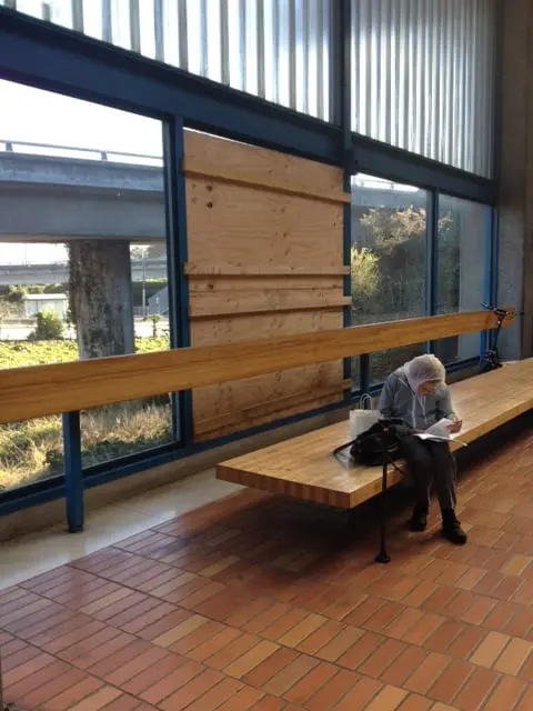 Window taken out at Glen Park BART station. Oct. 14, 2014 Photo by Susan Sutton.