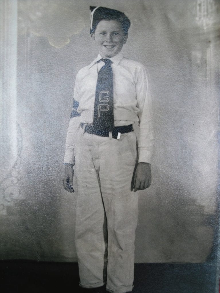 Ron Mickelsen in his Glen Park Elementary School Traffic Guard uniform. Check out the necktie. Credit photo to Mickelsen family.