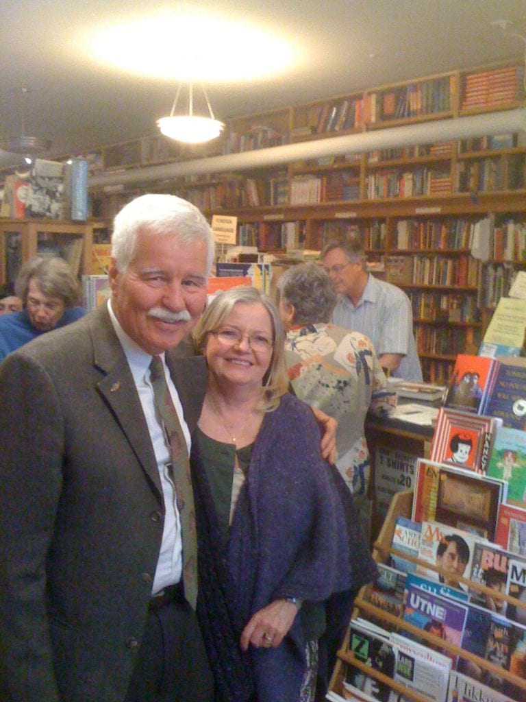 Jazz drummer Jimmy Ryan met his wife at Bird & Beckett. Pictured behind the counter is Eric Whittington, busy selling books.