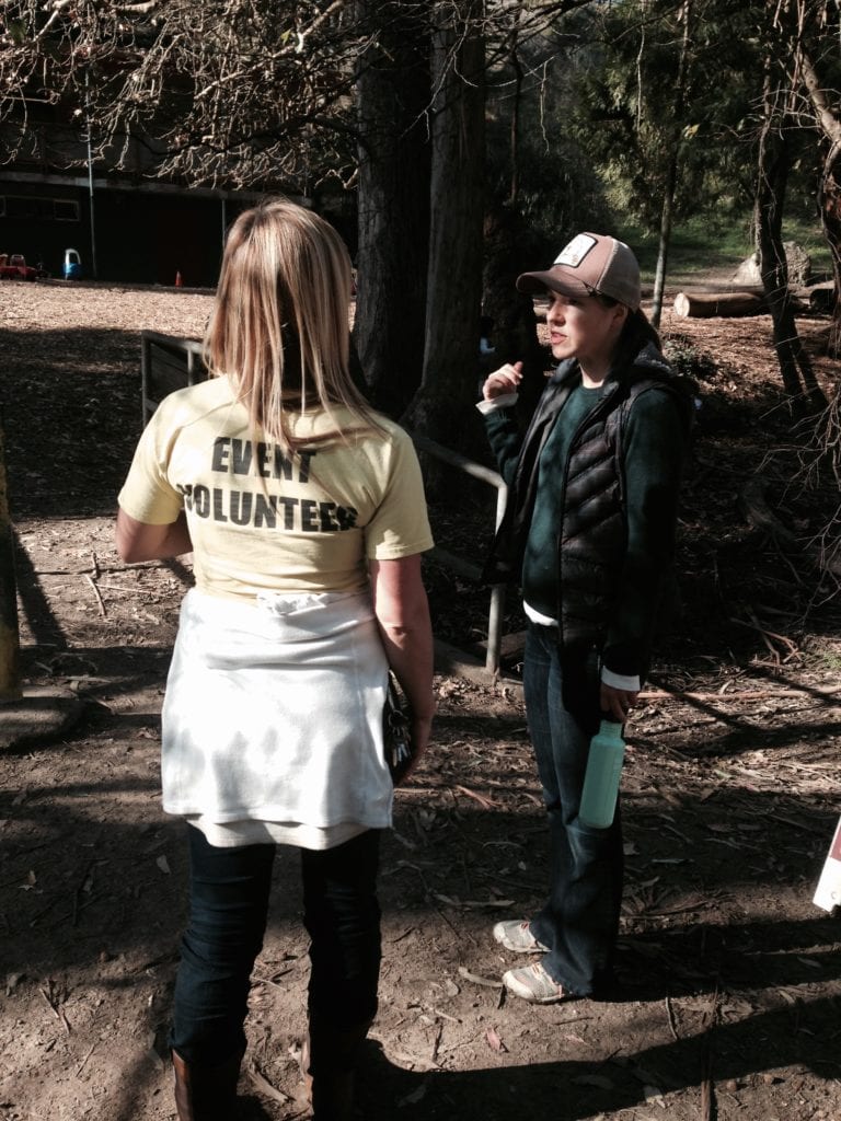 Rec and Parks gardener, Jenny Sotelo conferring with Brightworks School teacher, Shawna Thompson