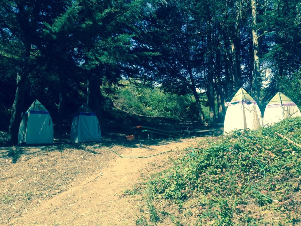 V-O-Cal shower tents stationed above Silver Tree Summer Camp.