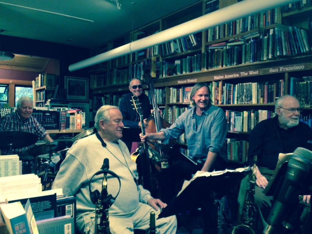 - Howie Dudune, JImmy Ryan, Don Prell, Scott Foster and Chuck Peterson at Bird & Beckett's 16th anniversary celebration of Jazz in the Bookstore -- May 22, 2015.