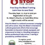 <strong>Free <em>Stop the Bleed Training</em>, Sept. 27<sup>th </sup>at St. Aidan’s</strong>